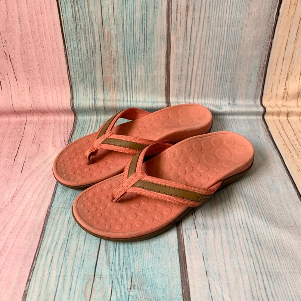 Coral and brown orthaheel Flip Flops